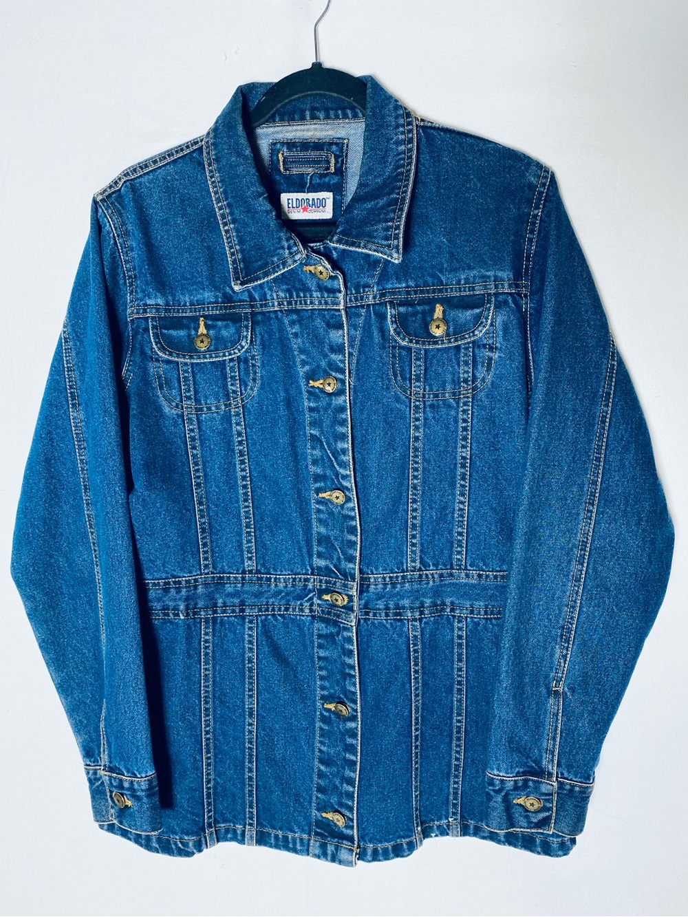 Vintage Eldorado Denim Company Fitted Long Med Wash Blue Jean Jacket M Western